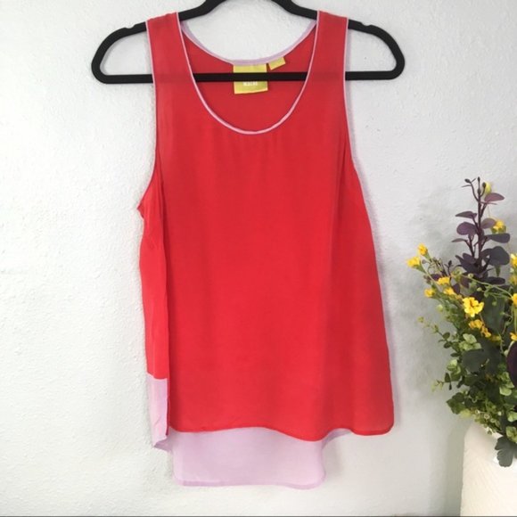 Maeve Women's Tank Top Silk Red High Low - Picture 3 of 8